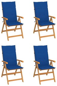 Záhradné stoličky 4 ks s kráľovsky modrými podložkami tíkový masív