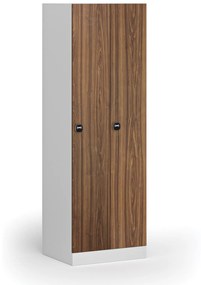 Kovová šatníková skrinka, 2-dverová, 1850 x 600 x 500 mm, zámok s čítačkou RFID kariet, laminované dvere, orech