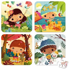 Janod Puzzle 4v1 v kufríku Ročné obdobia 6-9-12-16 ks