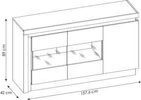 Komoda s prosklením Lyon, biela lesk, s osvetlením