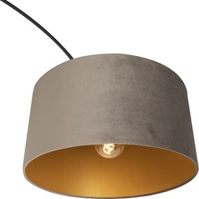 Oblúková lampa čierna zamatový tienidlo taupe so zlatom 50 cm - XXL