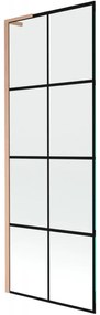 Mexen Next L, 1-krídlová vaňová zástena 70 x 150 cm, 6mm číre sklo-čierny vzor, medený profil, 895-070-000-03-77-65