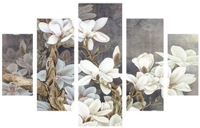 (3702) WHITE FLOWERS nástenný obraz MDF (5 kusov)