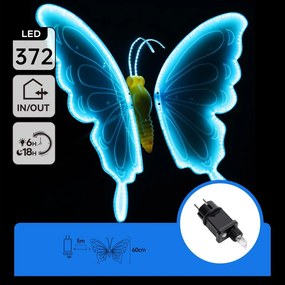 Aigostar - LED Vonkajšia dekorácia 372xLED 60 cm IP44 motýľ/modrá