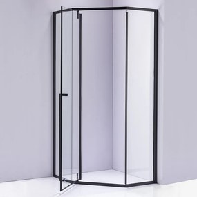 BPS-koupelny Päťuholníkový sprchovací kút HYD-PK07A 80x80 čierna/transparent + vanička HYD-PSV-SXL07A biela