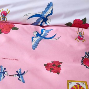 Biele/ružové bavlnené obliečky na jednolôžko 135x200 cm Mon Coeur – Their Nibs