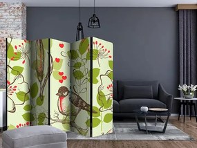 Paraván - Bird and lilies vintage pattern II [Room Dividers] Veľkosť: 225x172, Verzia: Jednostranný