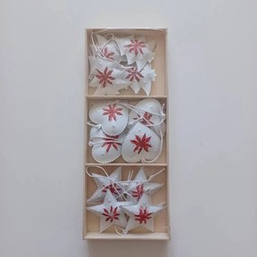 DECOLED Sada kovových vianočných závesných ozdôb s patinou, výrazná červená farba, stromček, srdce, hviezda