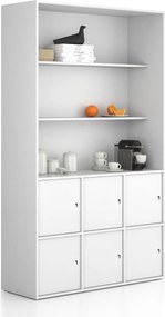 Kancelárska skriňa FRAME, 6x dvere, 2x polica, 1299 x 450 x 2162 mm, cylindrický zámok, biela