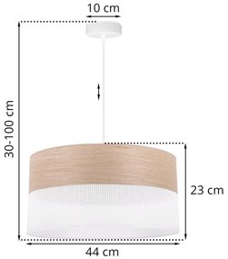 Závesné svietidlo Wood, 1x béžová dubová dýha/biele PVC tienidlo, (fi 44cm)