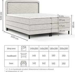 Svetlohnedá boxspring posteľ 200x200 cm Dove – Maison de Rêve