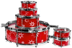 RAMIZ 6-bubnová súprava bicích pre deti 3+, červená, 8 ks. + stolička 2 paličky ZMU.28875A.CR
