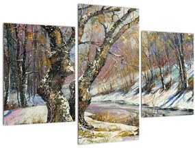 Obraz maľovanej zimnej krajiny (90x60 cm)