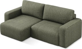 Zelená menčestrová rozkladacia/s úložným priestorom rohová pohovka (ľavý roh/s leňoškou) Kona – Makamii