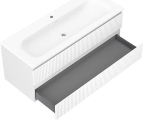 Mexen Rivel, kúpeľňová skrinka 120 cm s umývadlom Vela, 2 zásuvky, drážkovaná, biela matná, 91A20-12047-2-BFF01-W23M01