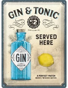 Plechová ceduľa Gin & Tonic - Served Here, (30 x 40 cm)