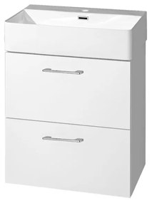 Mereo Mereo, Leny, kúpeľňová skrinka s keramickým umývadlom 50 cm, biela, nové madlo, MER-CN810N