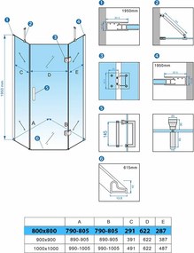 BPS-koupelny Päťuholníkový sprchový kút KZ10A 80x80 chróm/transparent - bez vaničky