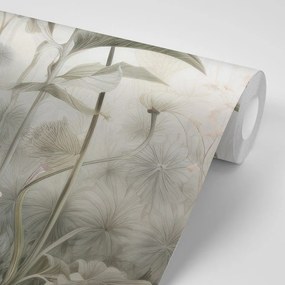 Samolepiaca tapeta kvety zahalené prírodou s béžovým kontrastom