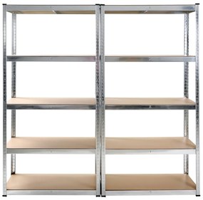 2x bezskrutkový kovový regál, 180x90x40 cm, 5x HDF polica, 175 kg na policu, zinok