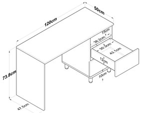 Psací stůl Hanis 120 cm ořech/bílý