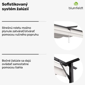 Blumfeldt Pantheon Robust, pergola, 3 x 3 m, s bočnými roletami, práškovo lakovaná oceľ odolná voči poveternostným vplyvom