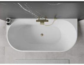 Mexen Oval, voľne stojaca nástenná vaňa 160 x 80 cm, biela, zlatý lesklý prepad, 52671608000-50