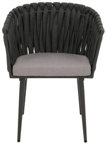 Záhradné stoličky HWC-N38 (SET 2 ks), olefínové lano, antracitové vankúše - svetlo sivá