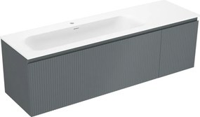 Mexen Rivel, kúpeľňová skrinka 160 cm s umývadlom Vela ľavá, 1S, 1D, drážkovaná, grafitová matná/biela matná, 91A23-16047-3-BBFF66-W23L01