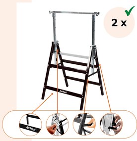 Teleskopické lešenárske kozy DANNY, sada 2 ks, max. 200 kg, 60 x 56 x 81-130cm, strieborná/čierna Jurhan