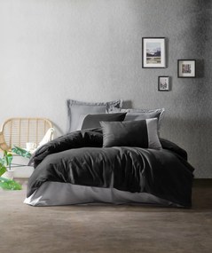 Bavlněné povlečení na dvoulůžko s prostěradlem Plainy 200x220 cm černo-šedé