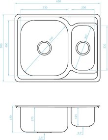 Kuchinox Junak, 1.5-komorový nerezový drez 630x500x190 mm, oceľová, LAV-SQA_030T