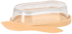 ČistéDrevo Drevená máslenka so skleneným poklopom nožom