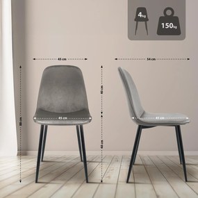 Sada 4 ks jedálenských stoličiek Maryam zamat - svetlosivá