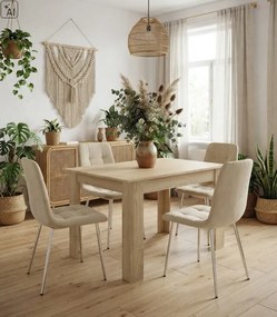 Jedálenská stolička KARA zamatová, svetlobéžová / strieborné nohy