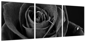 Obraz - Červená ruža (s hodinami) (90x30 cm)