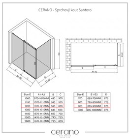 CERANO - Sprchovací kút Santoro Ľ/P - 8 mm - chróm, transparentné sklo - 120x90 cm - posuvný, CER-CER-8050BD7356