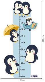 PIPPER. Textilná nálepka na stenu "Detský meter - Tučniaci"