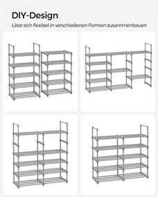 Stojan na topánky, skladací, 10 políc, sivý, 174x45x30cm