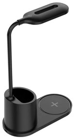 LED Stolná lampa LED/3W/5V s bezdrôtovým nabíjaním čierna