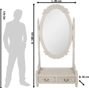 Béžovo-šedé antik veľké zrkadlo so šuplíkmi Hyggia - 85*30*180cm
