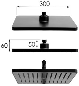 Sprchová súprava KABE s výtokom do vane - čierna matná - hlavica 30x30 cm