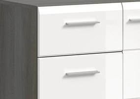 Komoda so zásuvkami Salsa, 80 cm, šedý dub/biela lesk