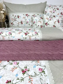 Bavlnené obliečky VINTAGE – 140×200 + 70×90 cm, kvetinový a kockovaný vzor, 100 % bavlna