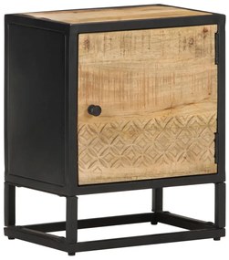 Nočný stolík s vyrezávanými dvierkami 40x30x50 cm surové mangovníkové drevo
