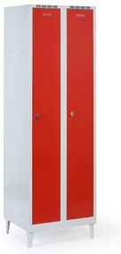 Plechová šatníková skrinka S7 na nohách, 2-dverová, 1920 x 600 x 500 mm, otočný zámok, červené dvere
