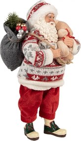 Červená vianočná figúrka Santa Claus s medvedíkom - 13*10*28 cm