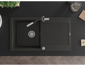 Mexen Leo, 1-komorový granitový drez 900x500x190 mm a drezová batéria Flora, čierna-zlatá metalíza, 6501-75-670401-07