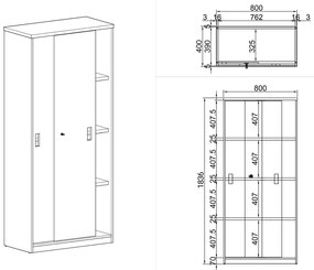 Zasúvacia skriňa ARRISTO LUX, 800 x 400 x 1836 mm, breza