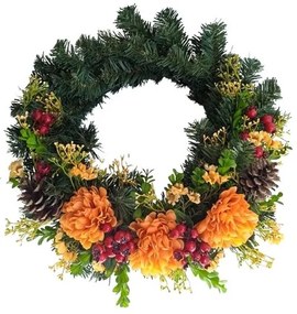 Umelý čečinový veniec Chryzantémy oranžové, pr. 40 cm